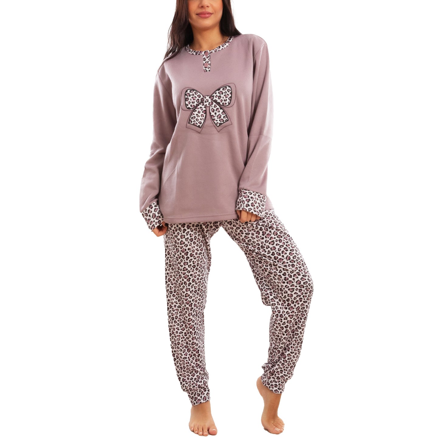toocool pigiama donna felpato invernale leopardato caldo manica lunga pantaloni toocool q2237 nero m