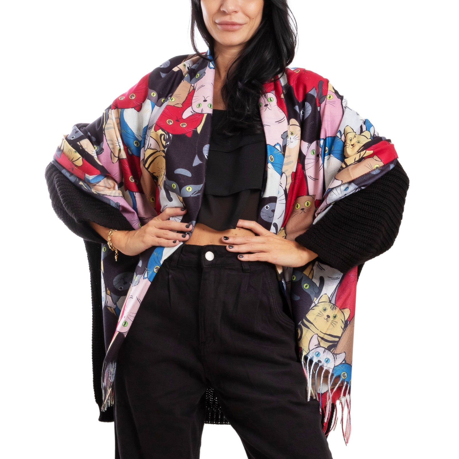 immagine-8-toocool-sciarpa-unisex-gatti-stola-frange-foulard-scialle-em-3579
