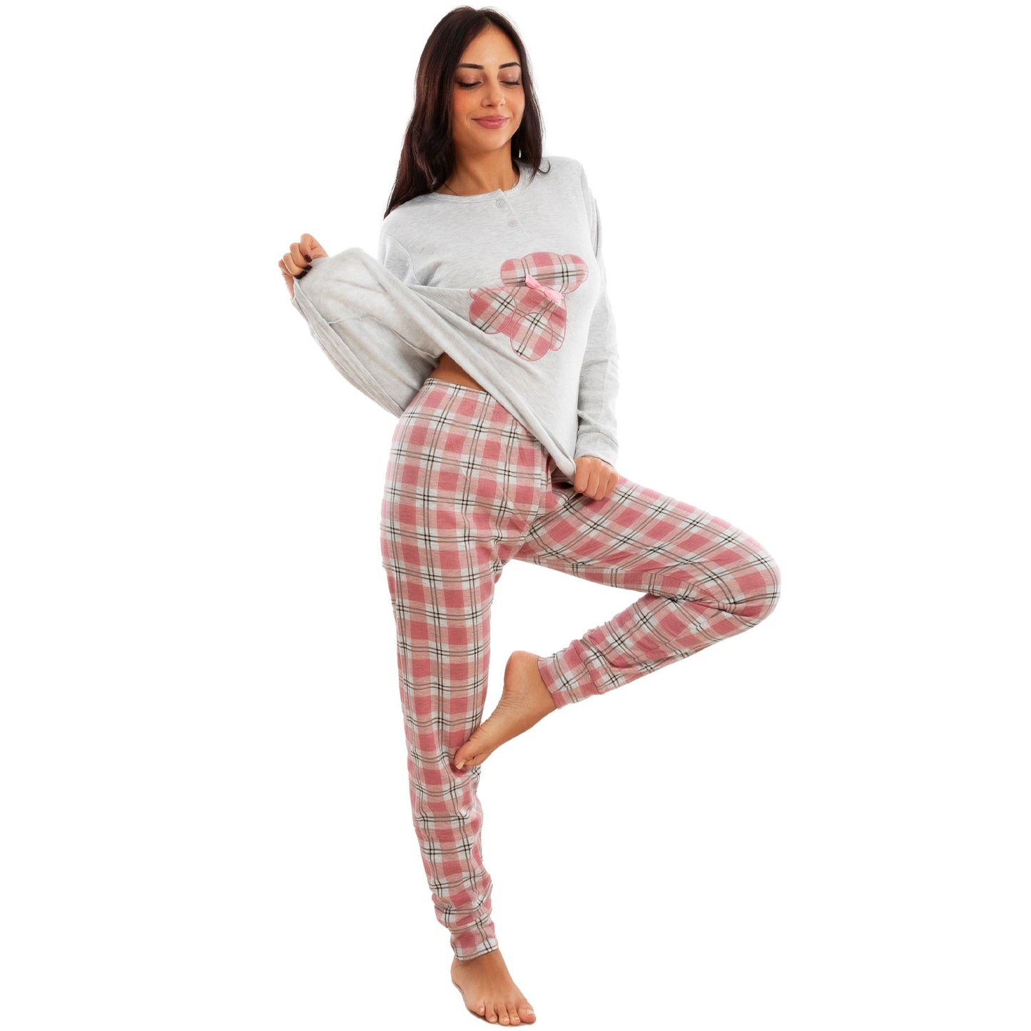 toocool pigiama donna invernale felpato orsetto scozzese caldo cotone maniche lunghe toocool it 6433 beige s