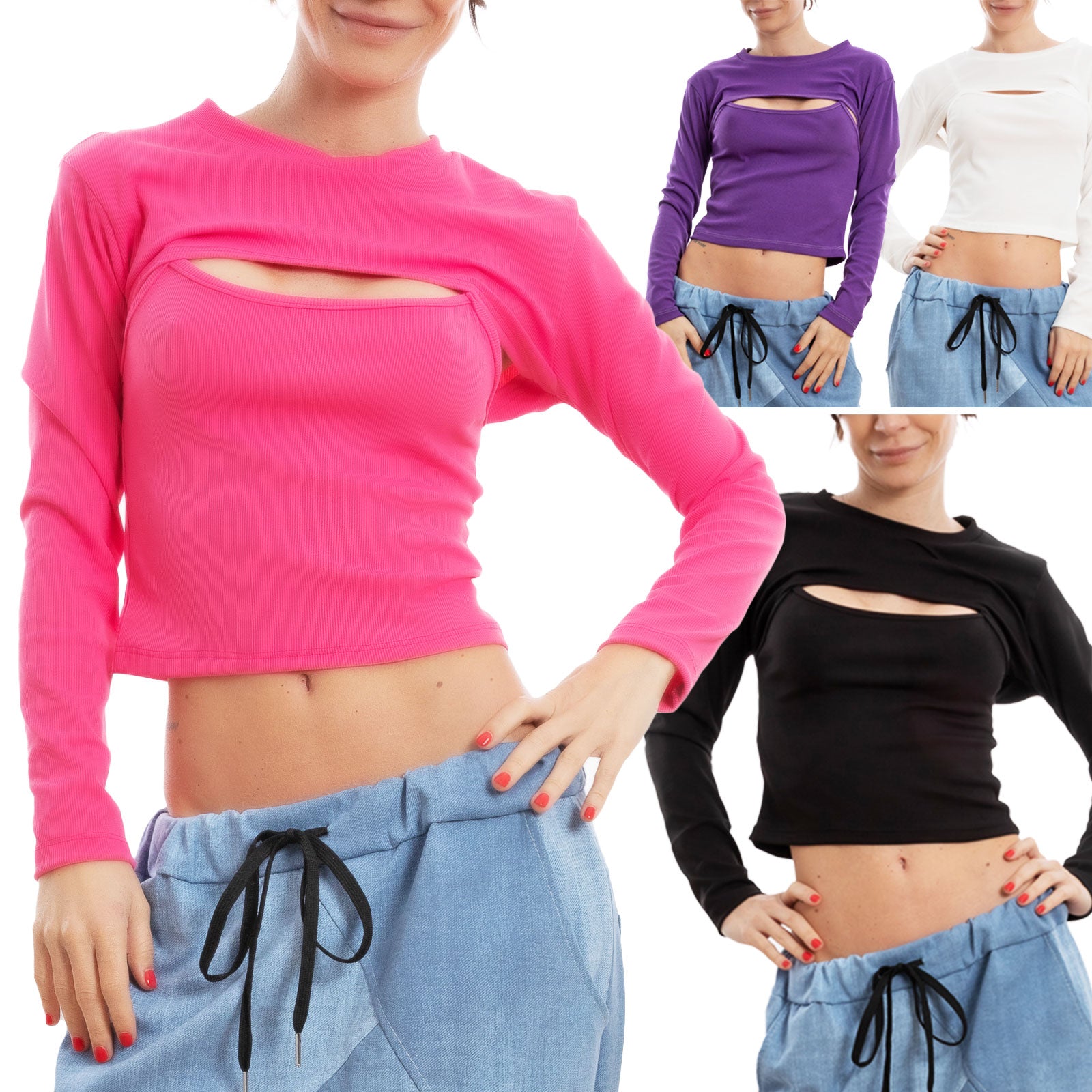 VICHYIE - Maglietta da donna a maniche lunghe con dettagli asimmetrici cut-out, tendenza rib knit, top basic alla moda, bianco, S VICHYIE - Maglietta da donna a maniche lunghe con dettagli asimmetrici cut-out, tendenza rib knit, top basic alla moda, bianco, S