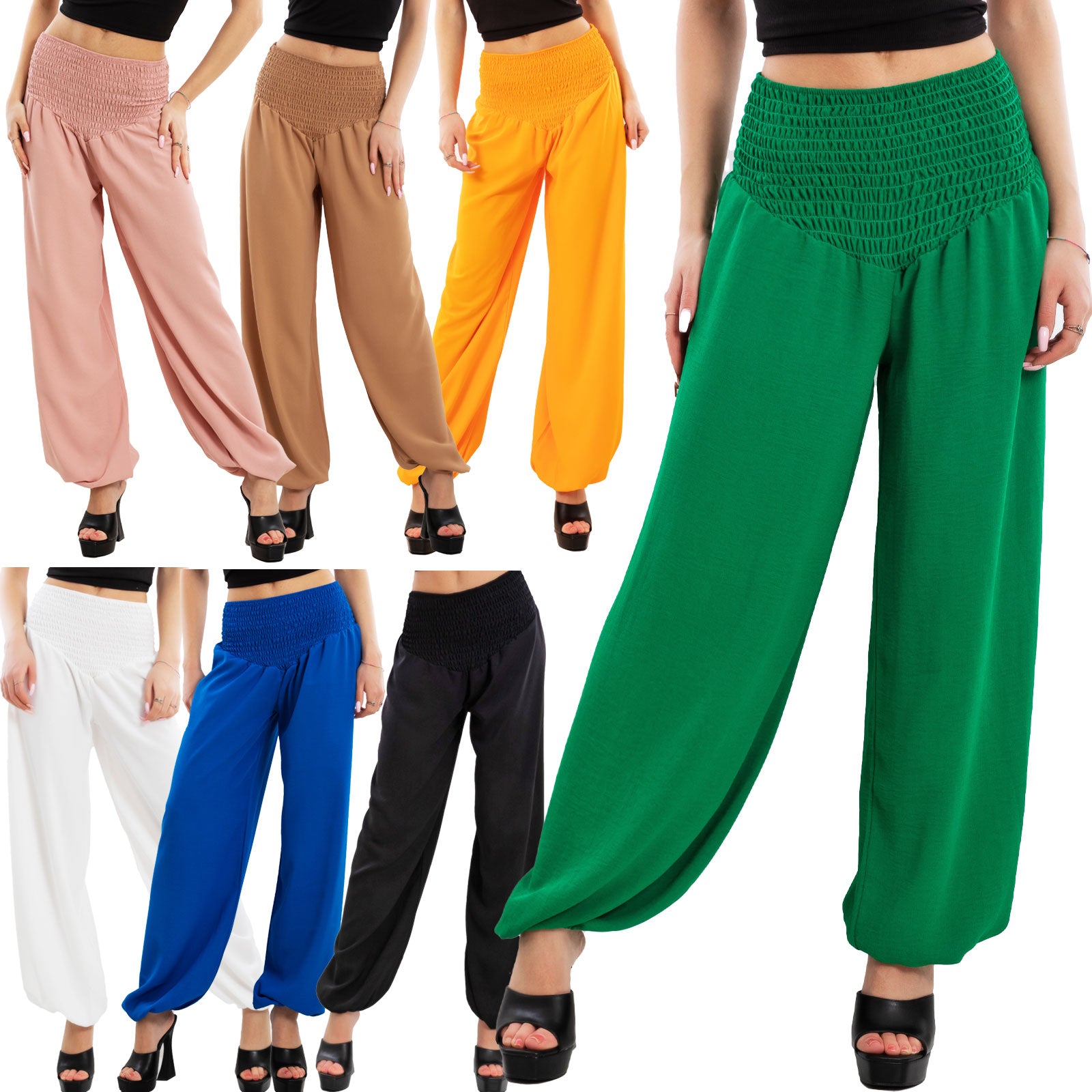 Pantaloni Donna Ampi Elastico Vita Alta Vb-1553a Pantaloni Donna Ampi Elastico Vita Alta Vb-1553a