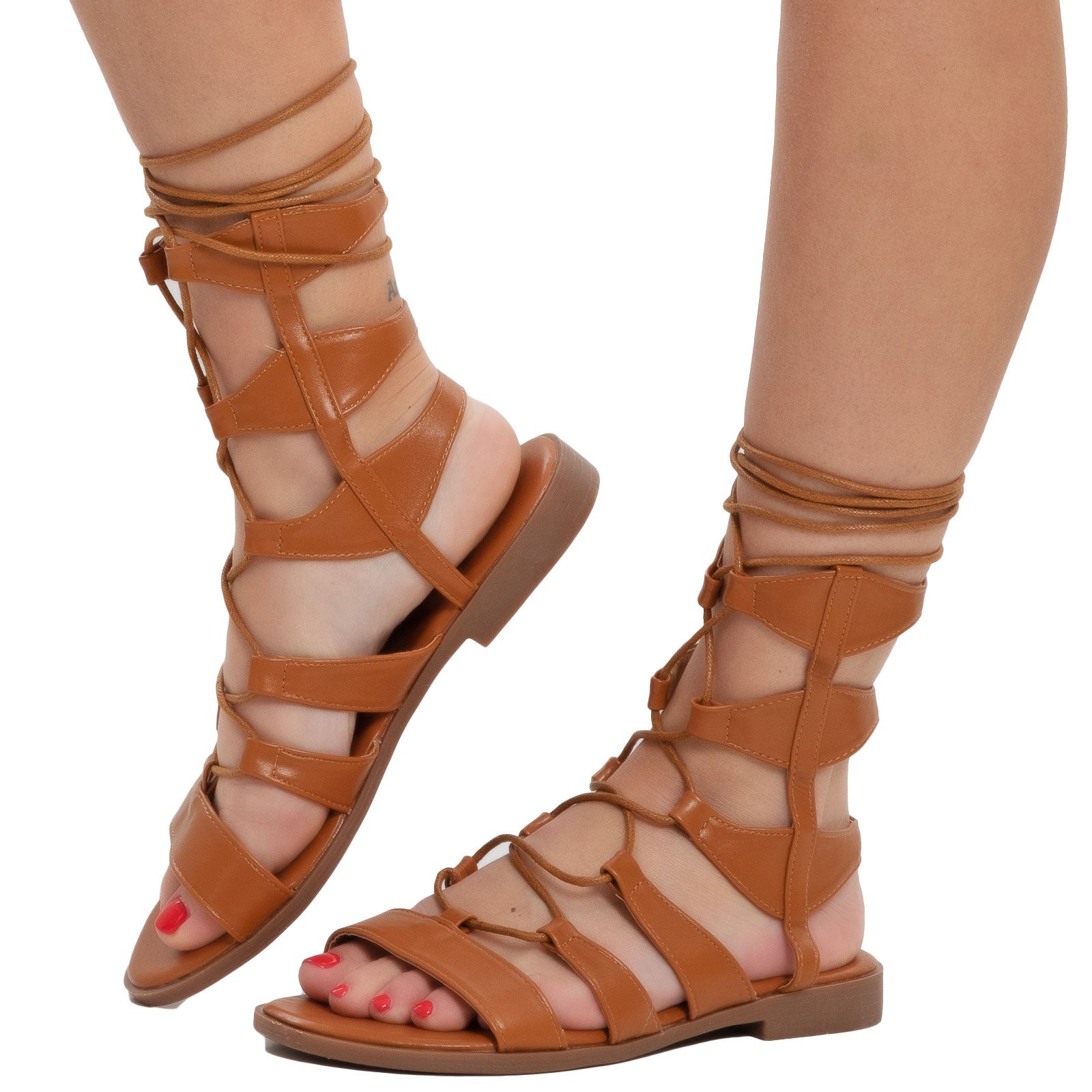 Sandali Donna Flat Gladiatore Schiava Lacci K8873