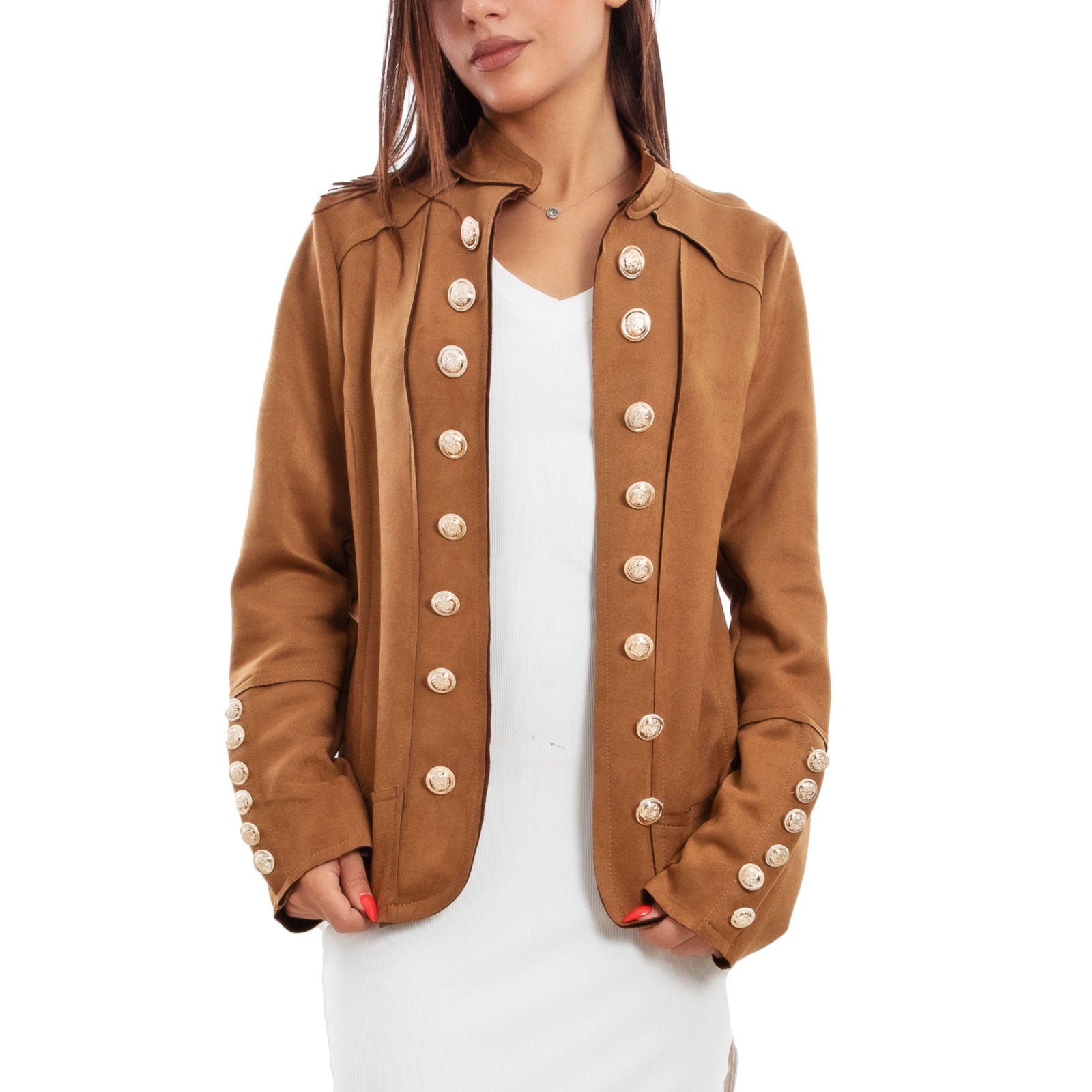 immagine-16-toocool-giacca-donna-scamosciata-bottoni-militare-vb-5191