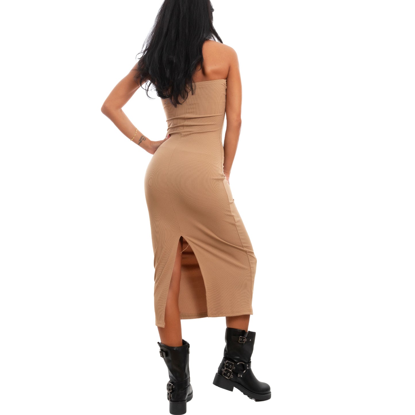 toocool vestito donna tubino costine bandeau spacco 200433