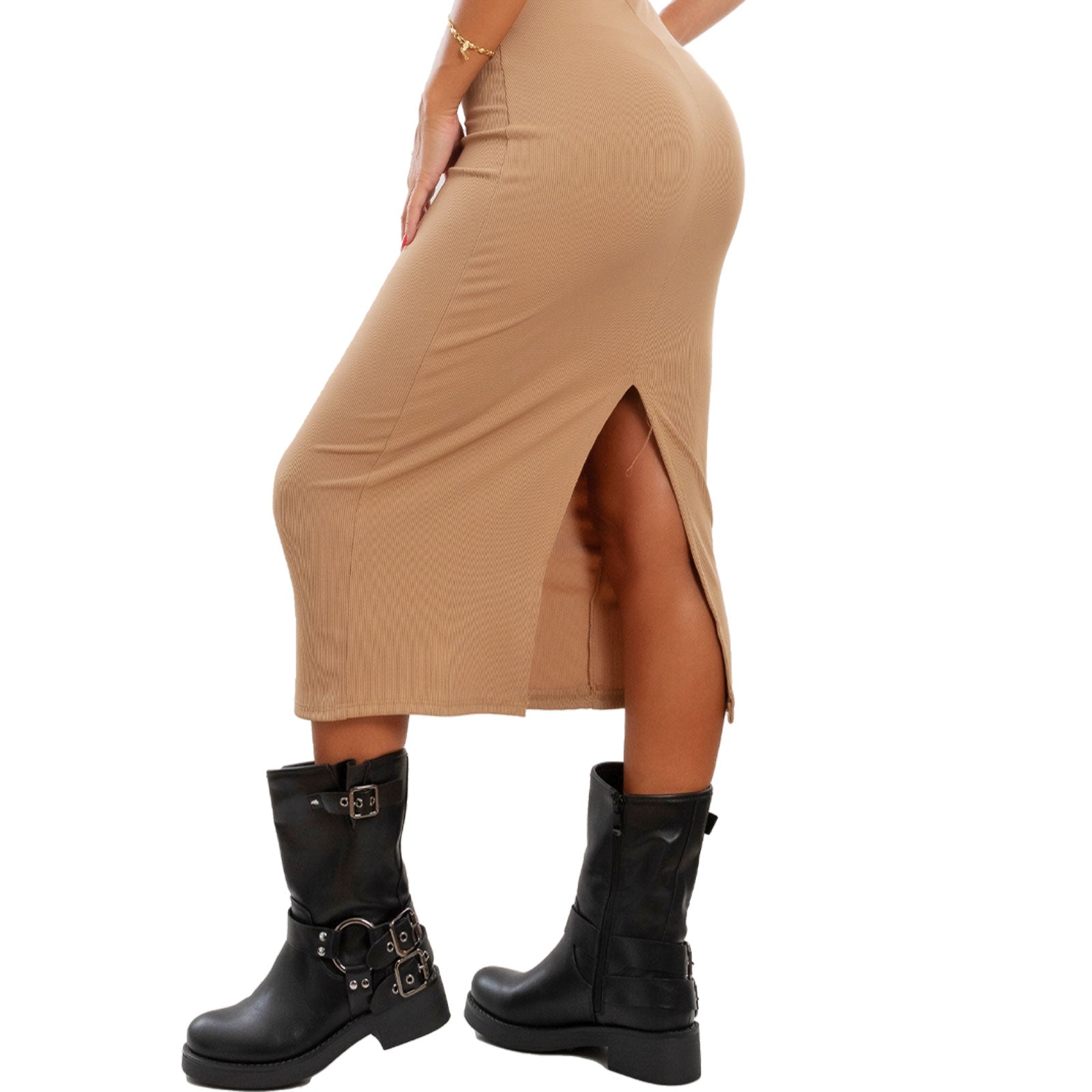 toocool vestito donna tubino costine bandeau spacco 200433