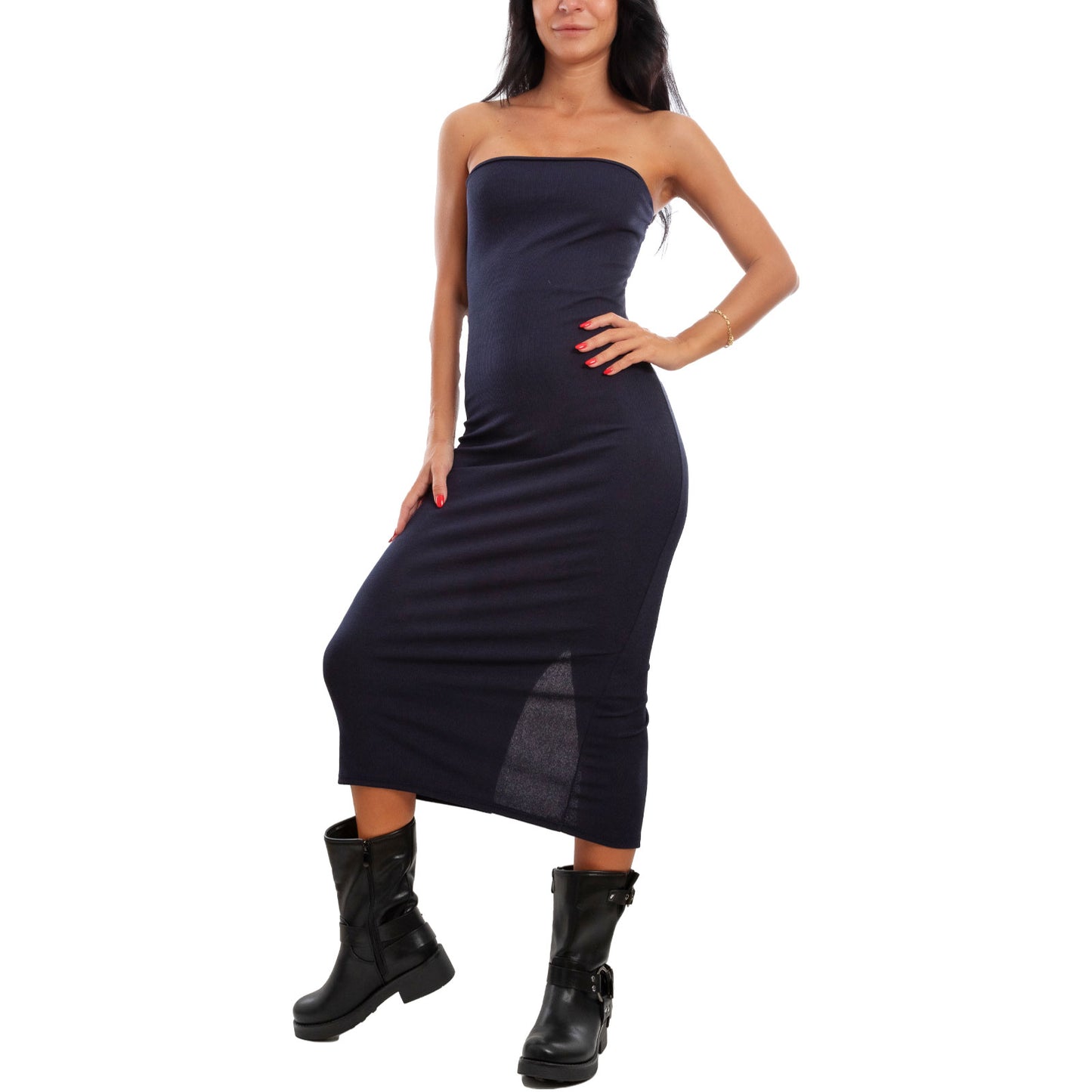 toocool vestito donna tubino costine bandeau spacco 200433