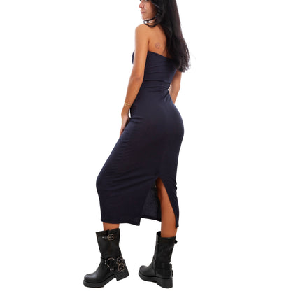 toocool vestito donna tubino costine bandeau spacco 200433