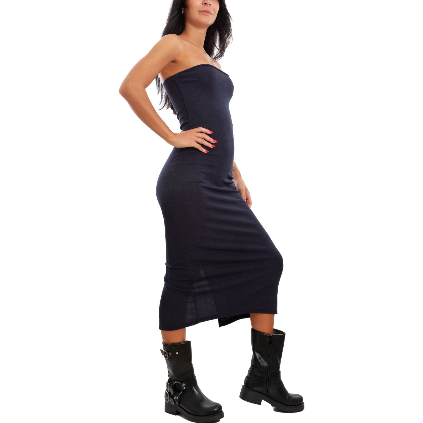 toocool vestito donna tubino costine bandeau spacco 200433