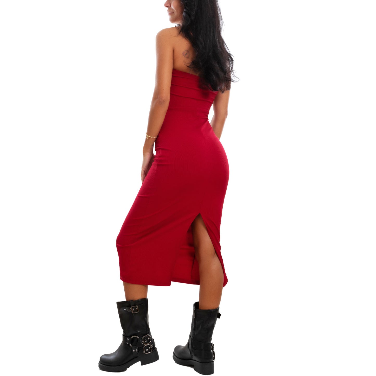 toocool vestito donna tubino costine bandeau spacco 200433