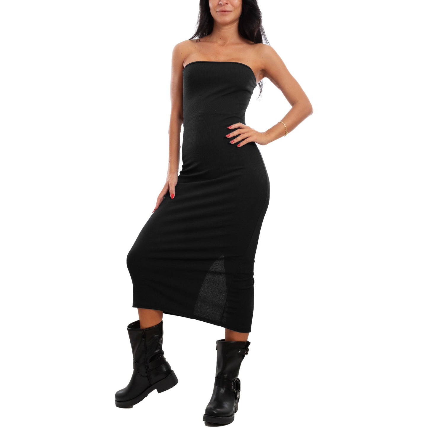 toocool vestito donna tubino costine bandeau spacco 200433