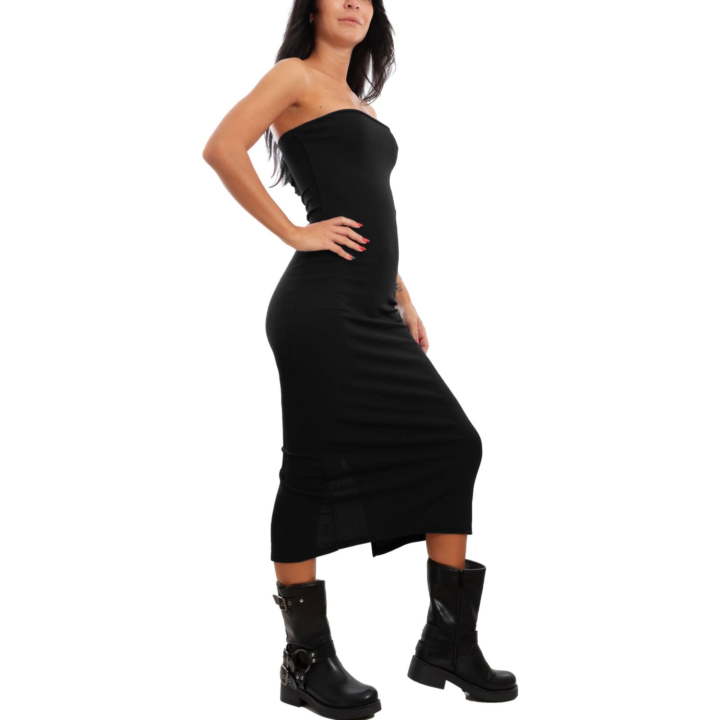 toocool vestito donna tubino costine bandeau spacco 200433