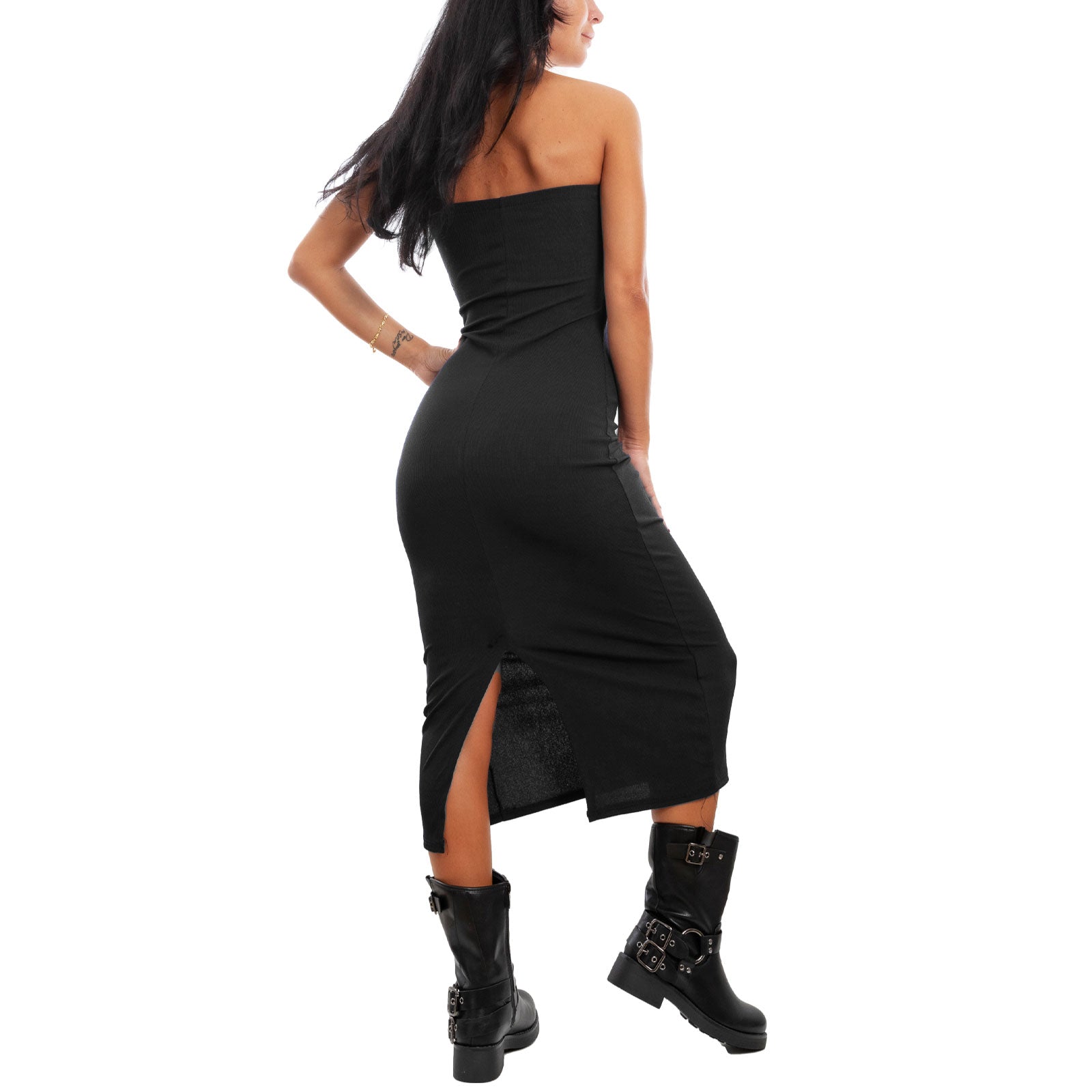 toocool vestito donna tubino costine bandeau spacco 200433