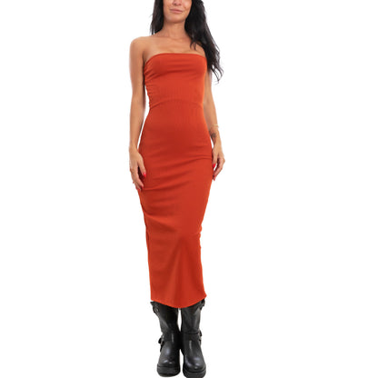 toocool vestito donna tubino costine bandeau spacco 200433