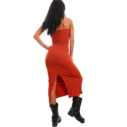 toocool vestito donna tubino costine bandeau spacco 200433