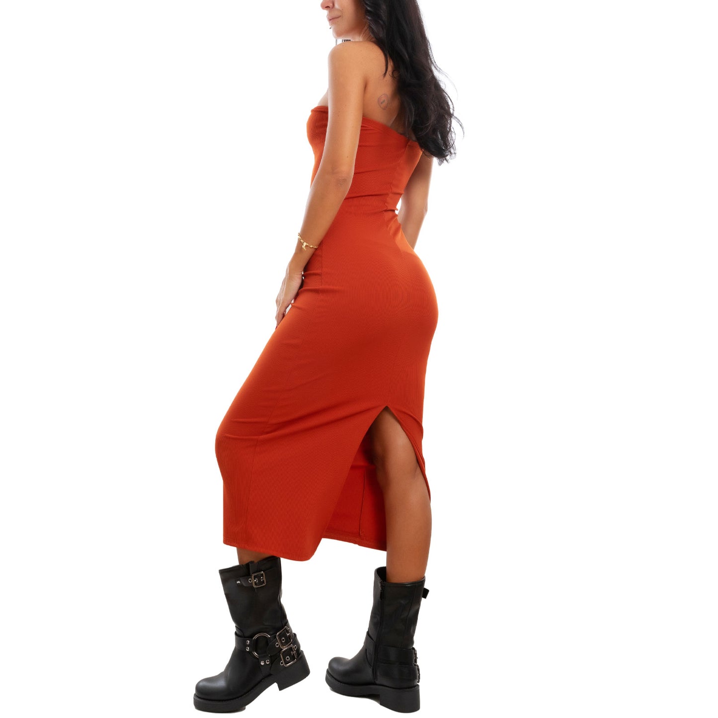 toocool vestito donna tubino costine bandeau spacco 200433