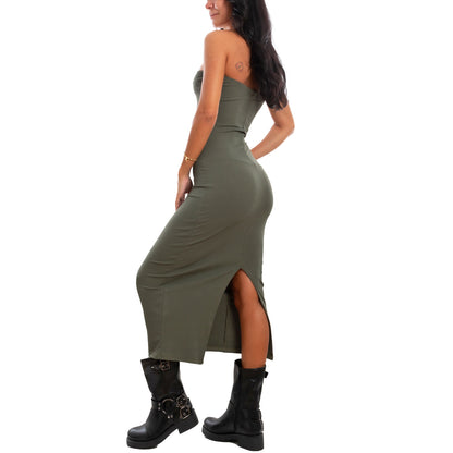 toocool vestito donna tubino costine bandeau spacco 200433