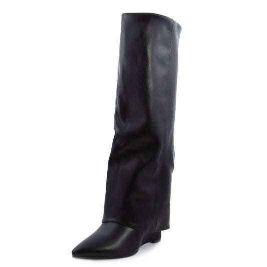 toocool stivali donna ginocchio gambale tubo risvolto zeppa 703js