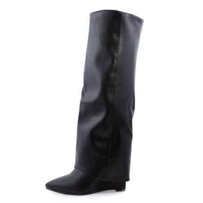toocool stivali donna ginocchio gambale tubo risvolto zeppa 703js