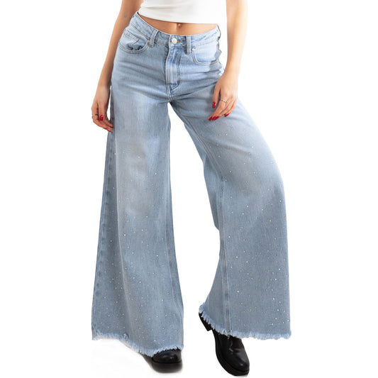 toocool jeans donna pantaloni campana zampa flare strass fx1243