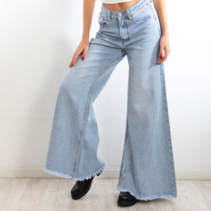 toocool jeans donna pantaloni campana zampa flare strass fx1243