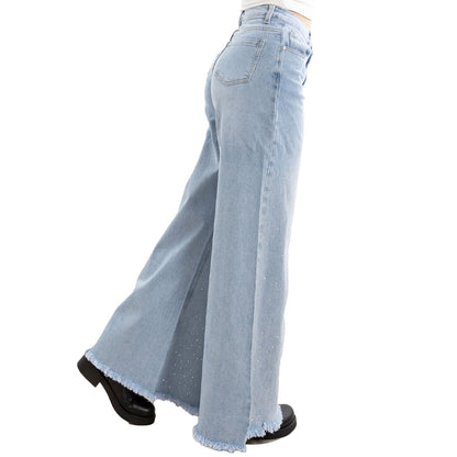 toocool jeans donna pantaloni campana zampa flare strass fx1243