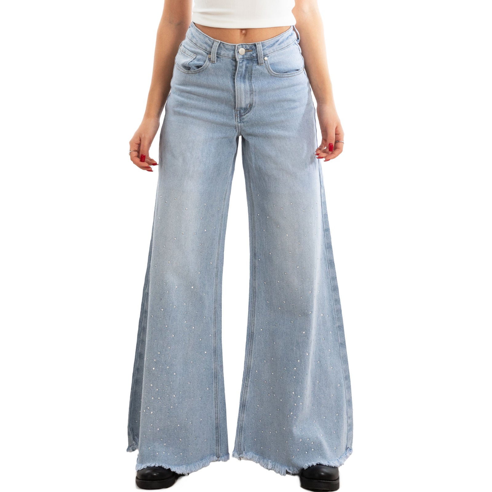 toocool jeans donna pantaloni campana zampa flare strass fx1243