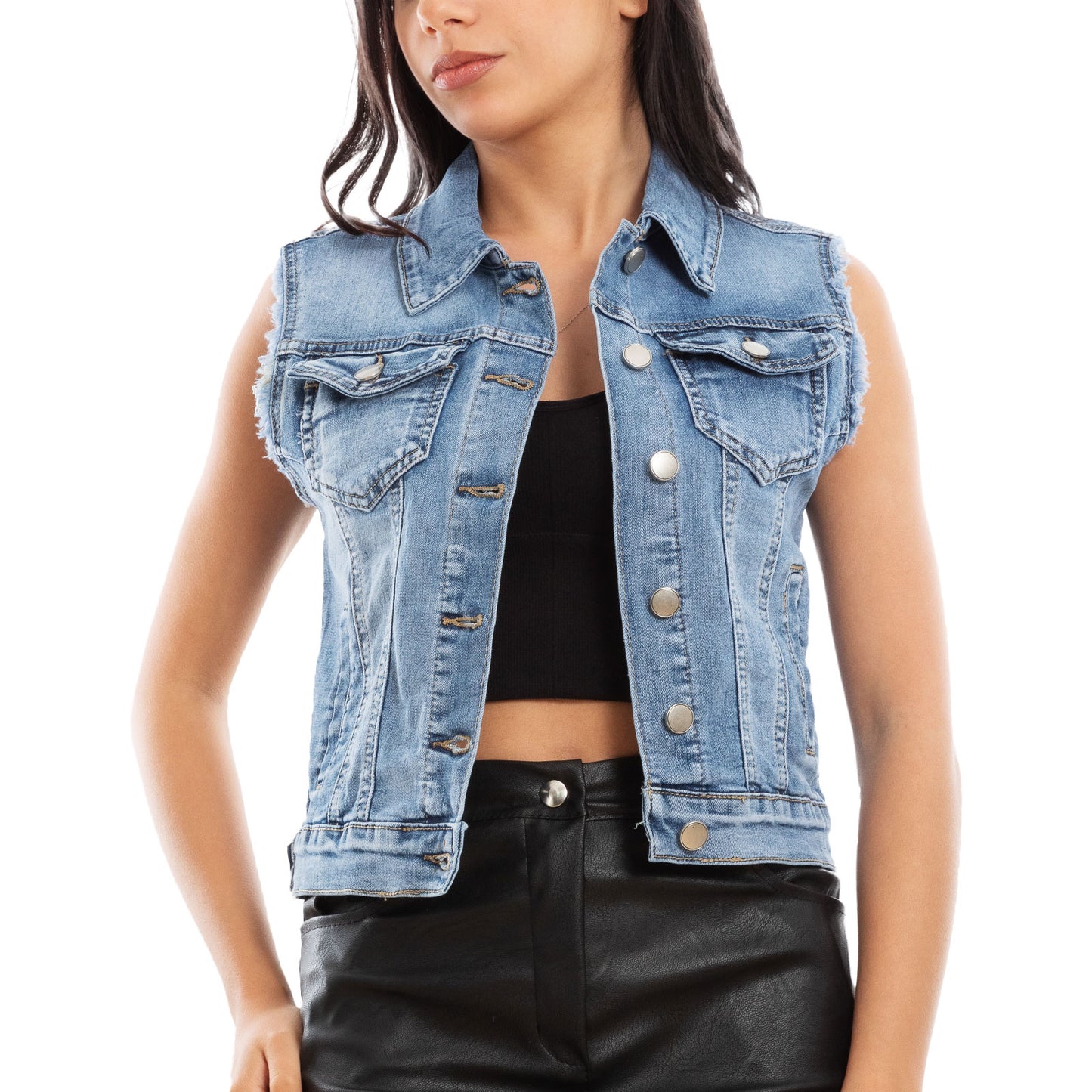toocool giacca donna jeans denim gilet corta smanicata m7339