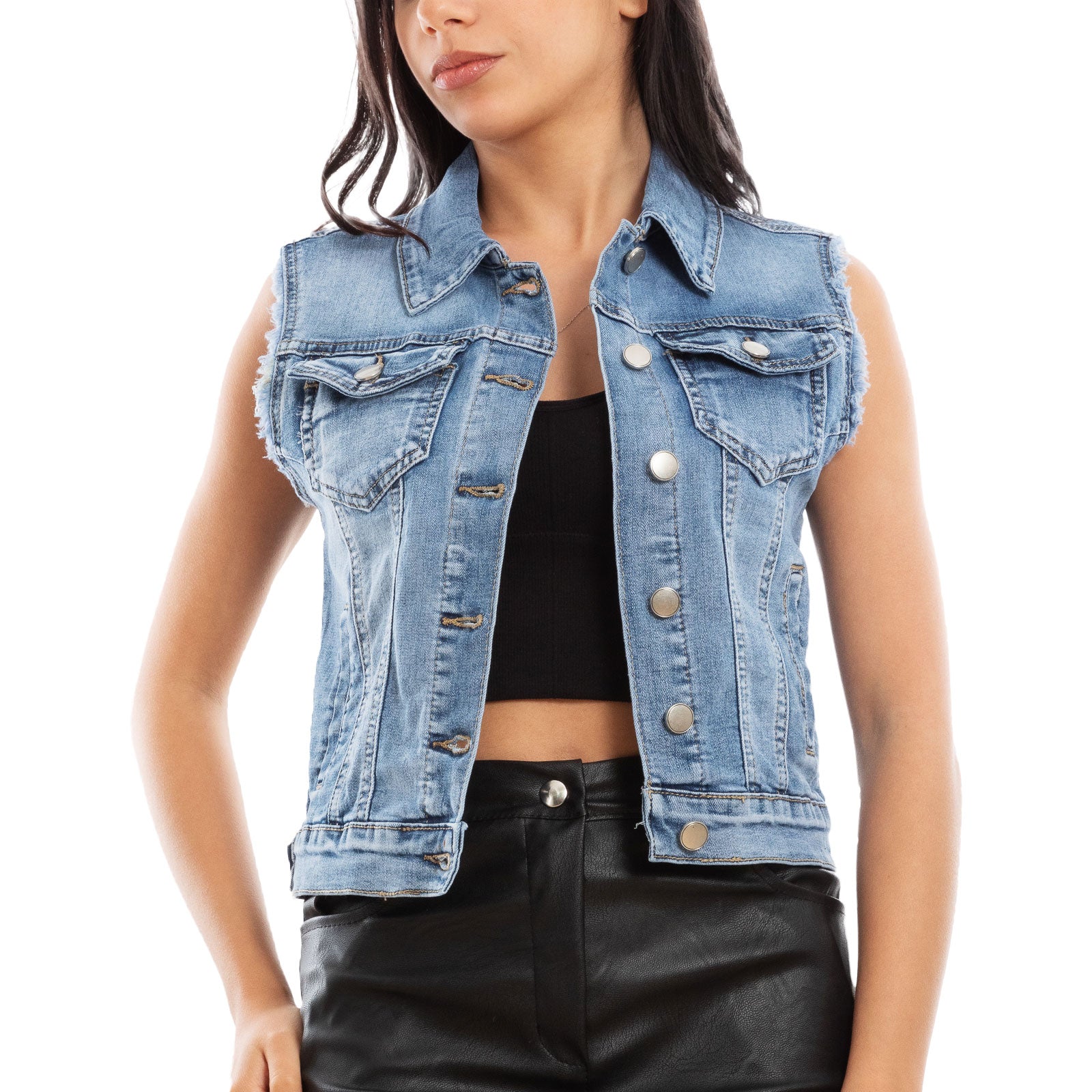 toocool giacca donna jeans denim gilet corta smanicata m7339