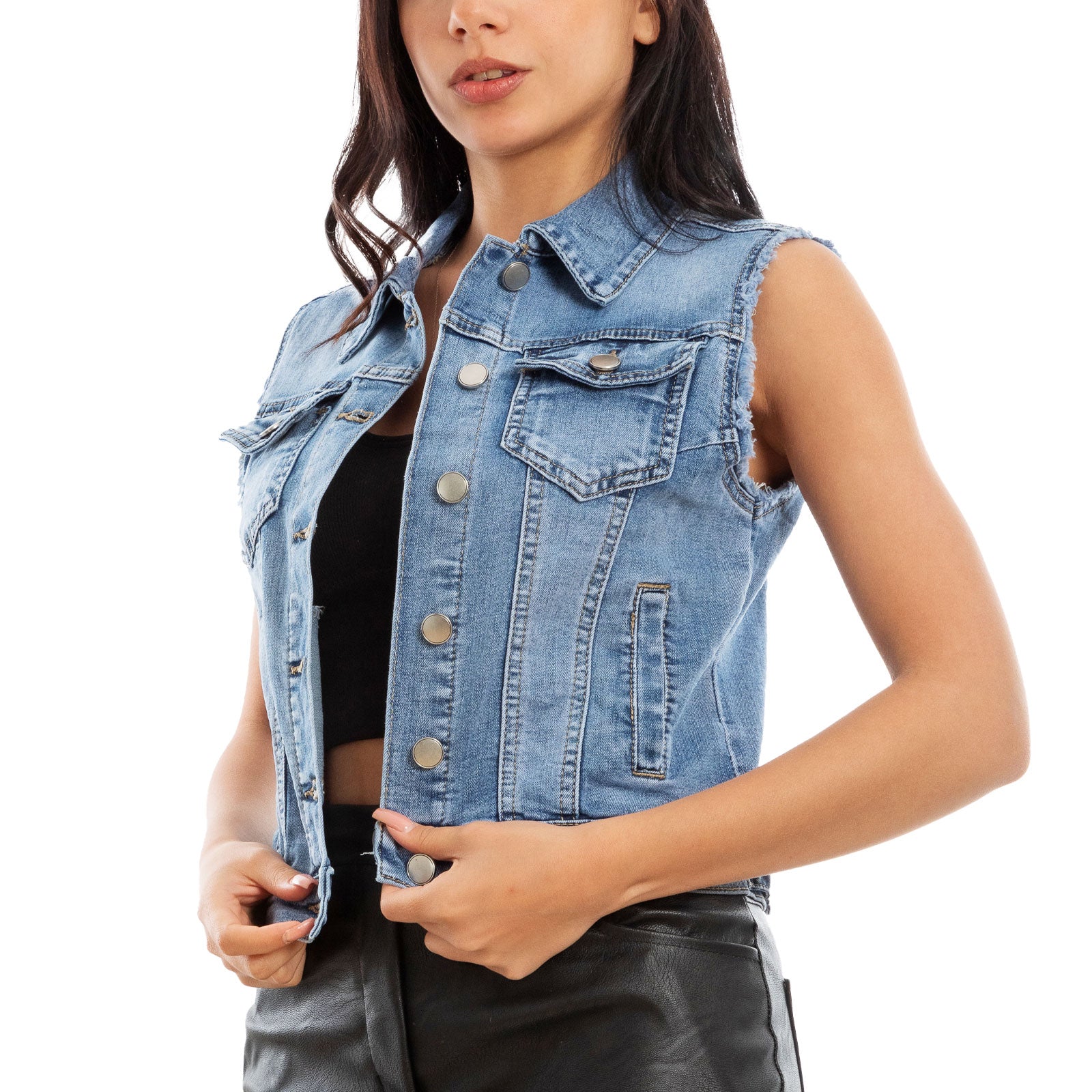 toocool giacca donna jeans denim gilet corta smanicata m7339