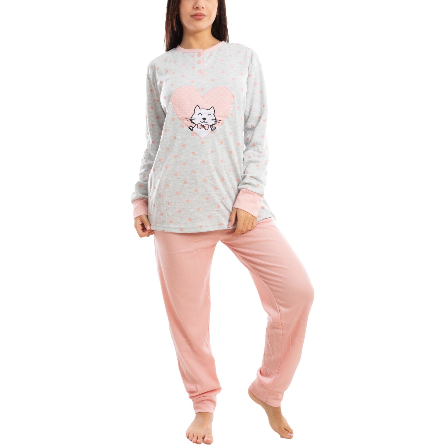 toocool pigiama donna invernale felpato gatto pois caldo cotone q2076