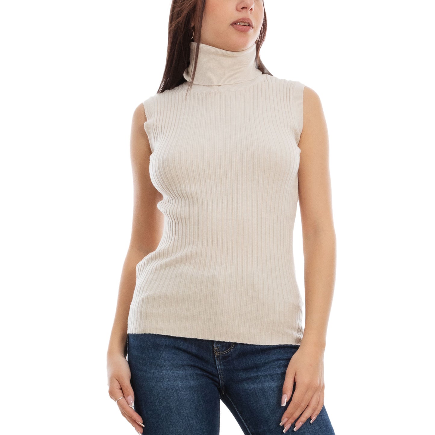 toocool dolcevita smanicato donna collo alto top costine vb 020