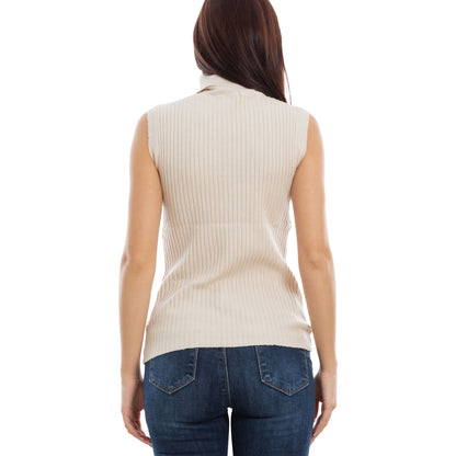 toocool dolcevita smanicato donna collo alto top costine vb 020