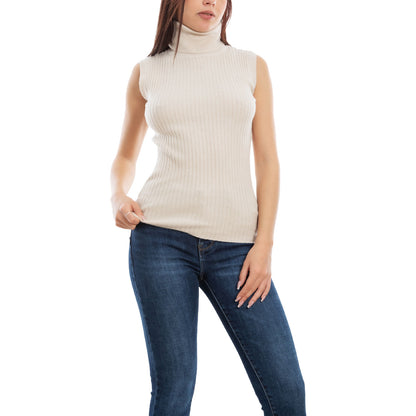 toocool dolcevita smanicato donna collo alto top costine vb 020
