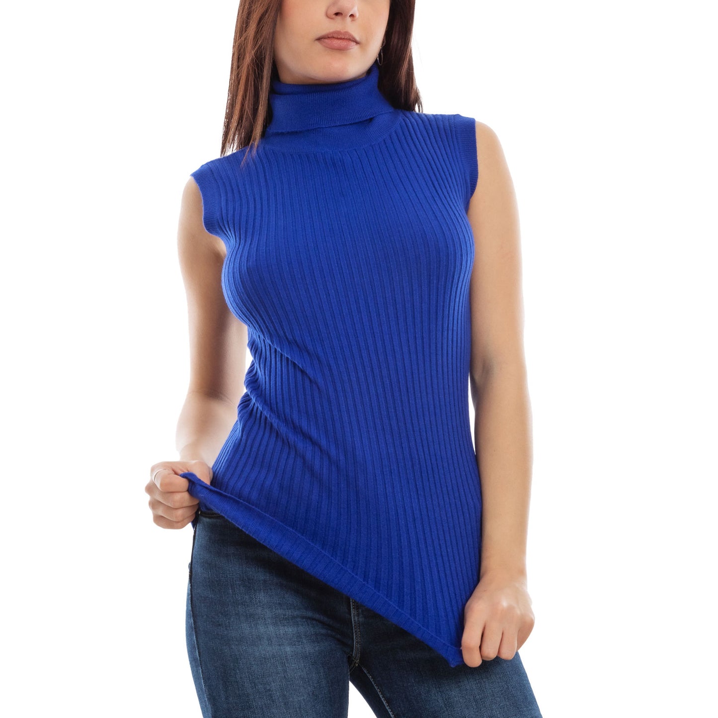 toocool dolcevita smanicato donna collo alto top costine vb 020