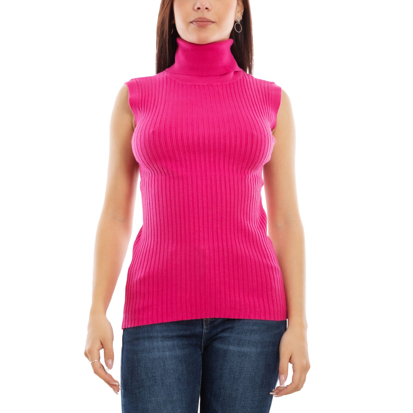 toocool dolcevita smanicato donna collo alto top costine vb 020