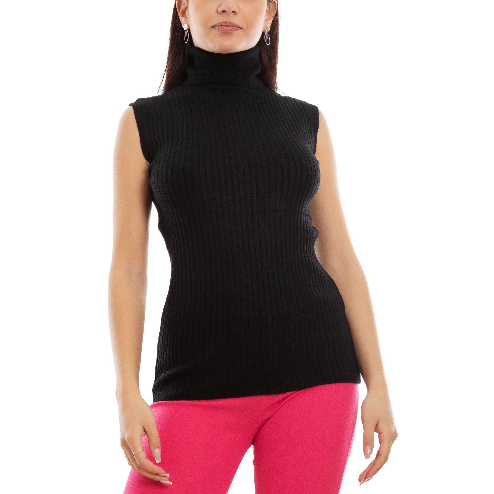 toocool dolcevita smanicato donna collo alto top costine vb 020
