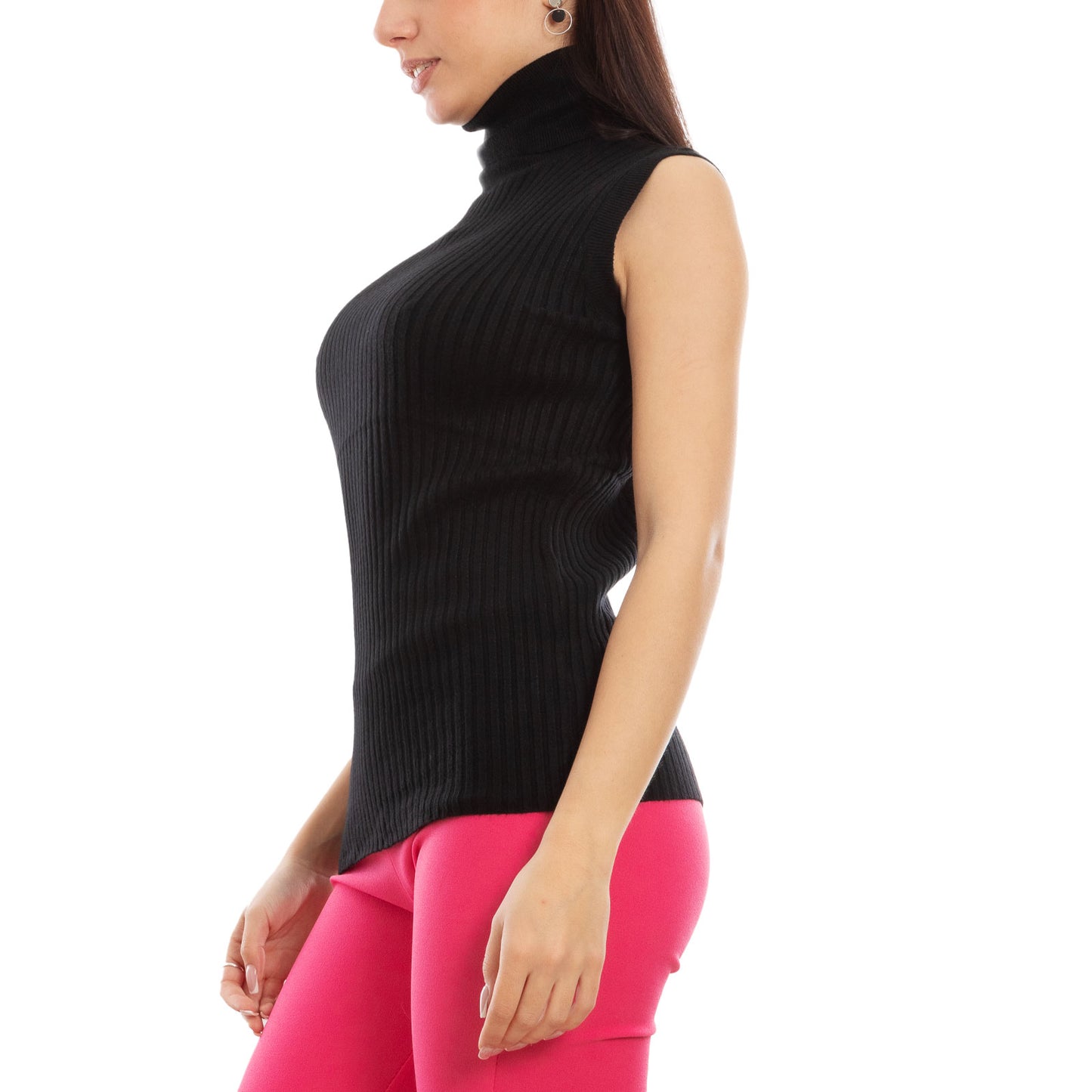 toocool dolcevita smanicato donna collo alto top costine vb 020