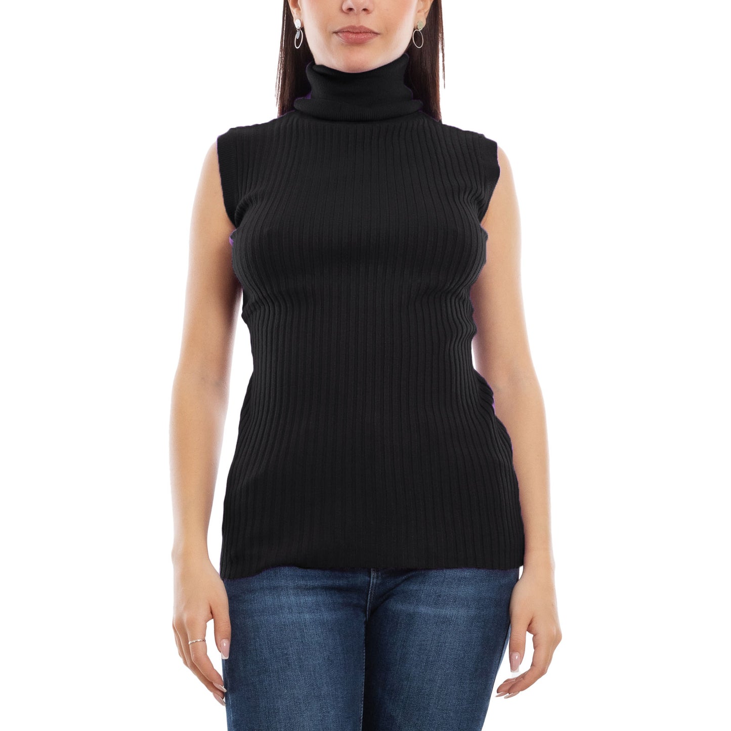 toocool dolcevita smanicato donna collo alto top costine vb 020