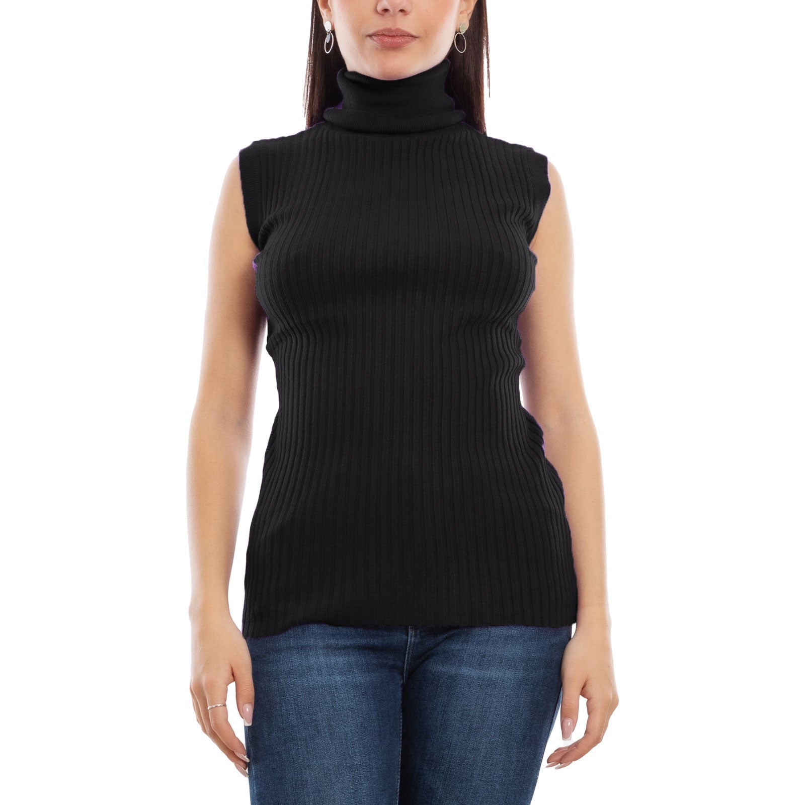 toocool dolcevita smanicato donna collo alto top costine vb 020