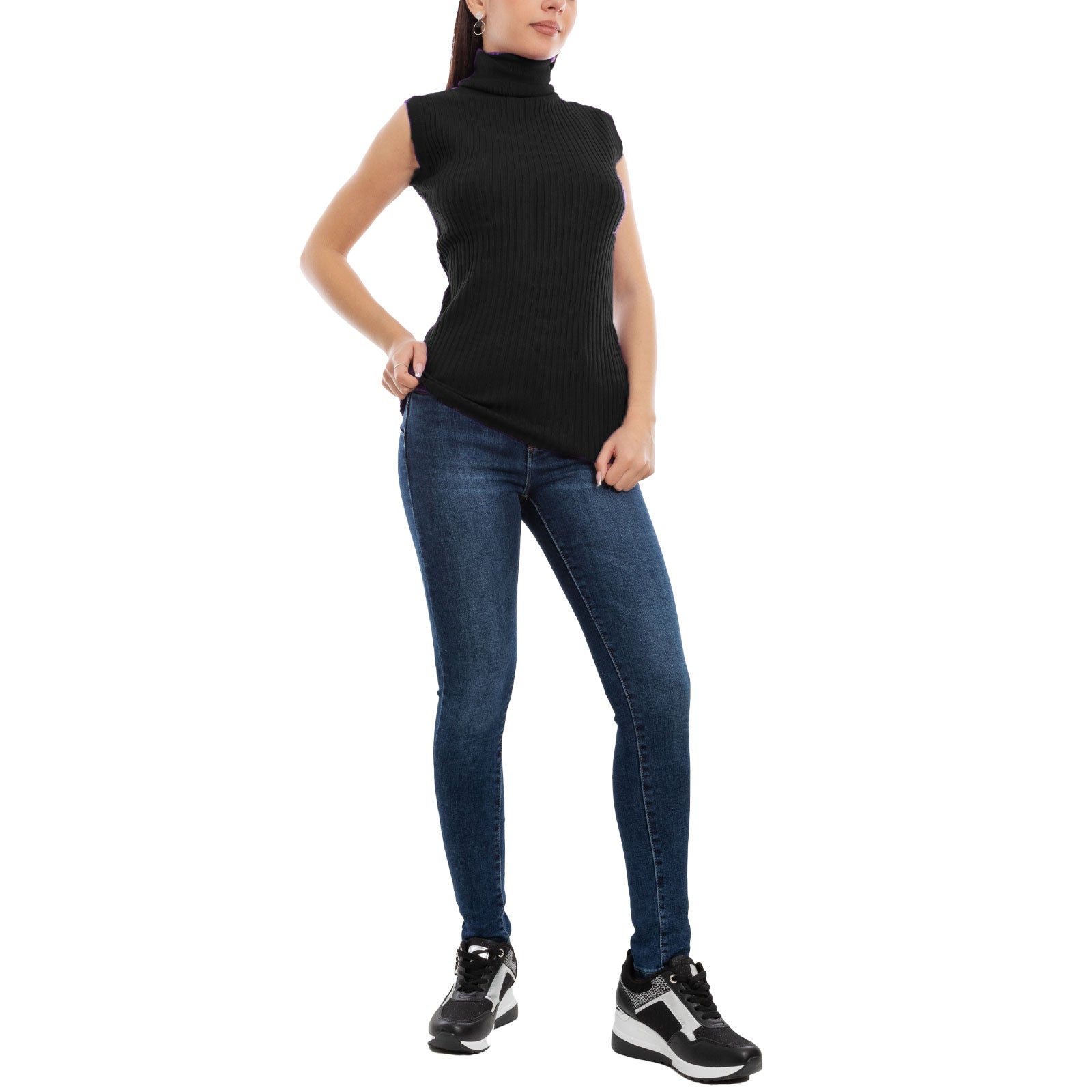 toocool dolcevita smanicato donna collo alto top costine vb 020