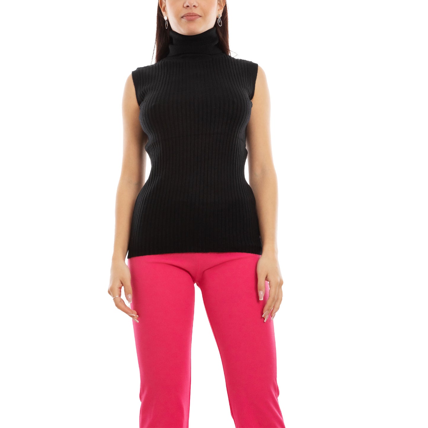 toocool dolcevita smanicato donna collo alto top costine vb 020