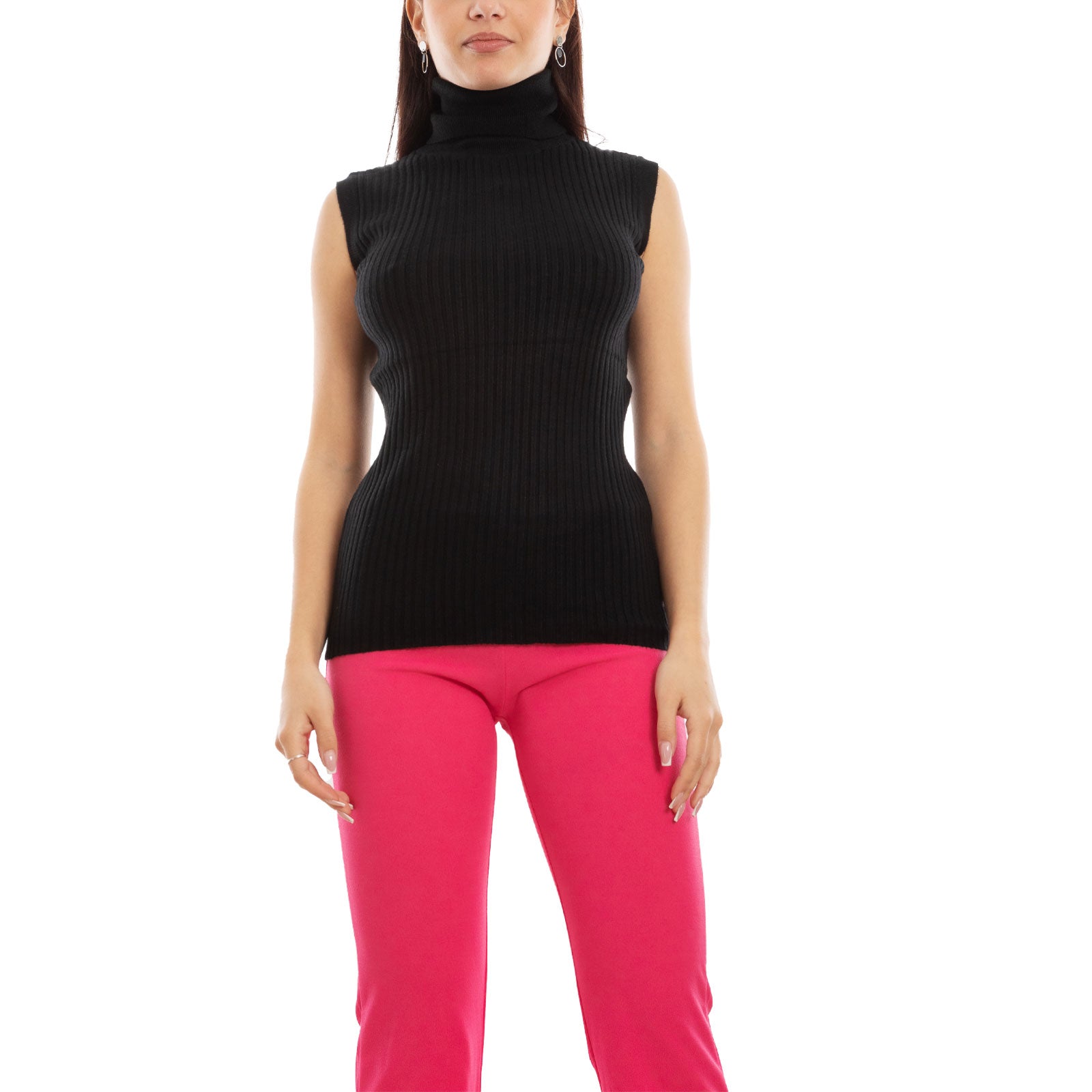 toocool dolcevita smanicato donna collo alto top costine vb 020