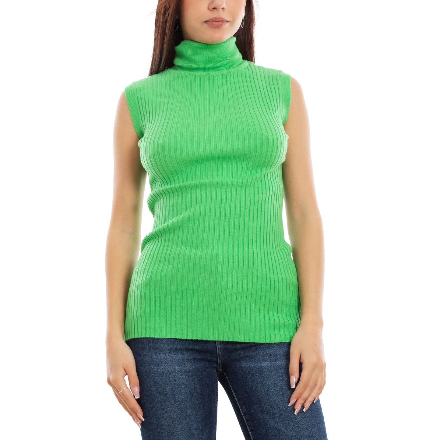 toocool dolcevita smanicato donna collo alto top costine vb 020