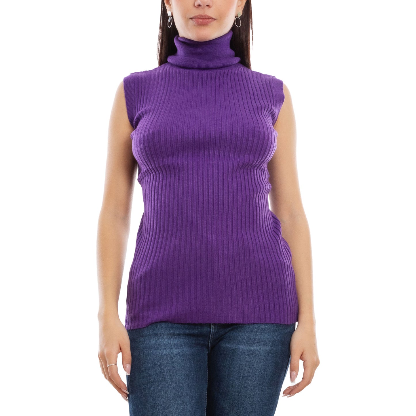 toocool dolcevita smanicato donna collo alto top costine vb 020