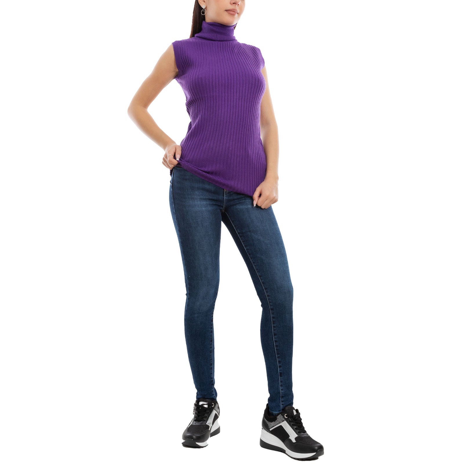 toocool dolcevita smanicato donna collo alto top costine vb 020
