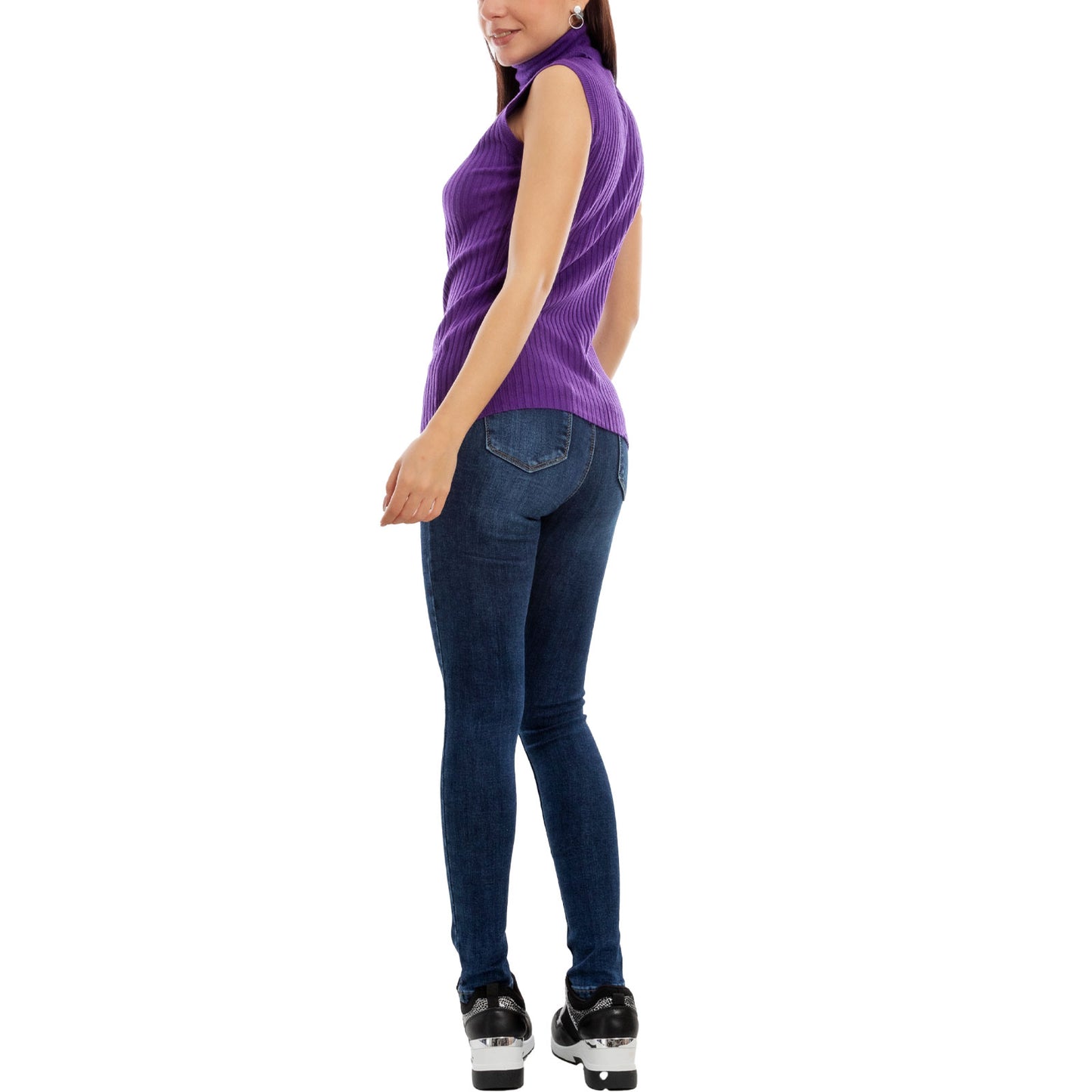 toocool dolcevita smanicato donna collo alto top costine vb 020