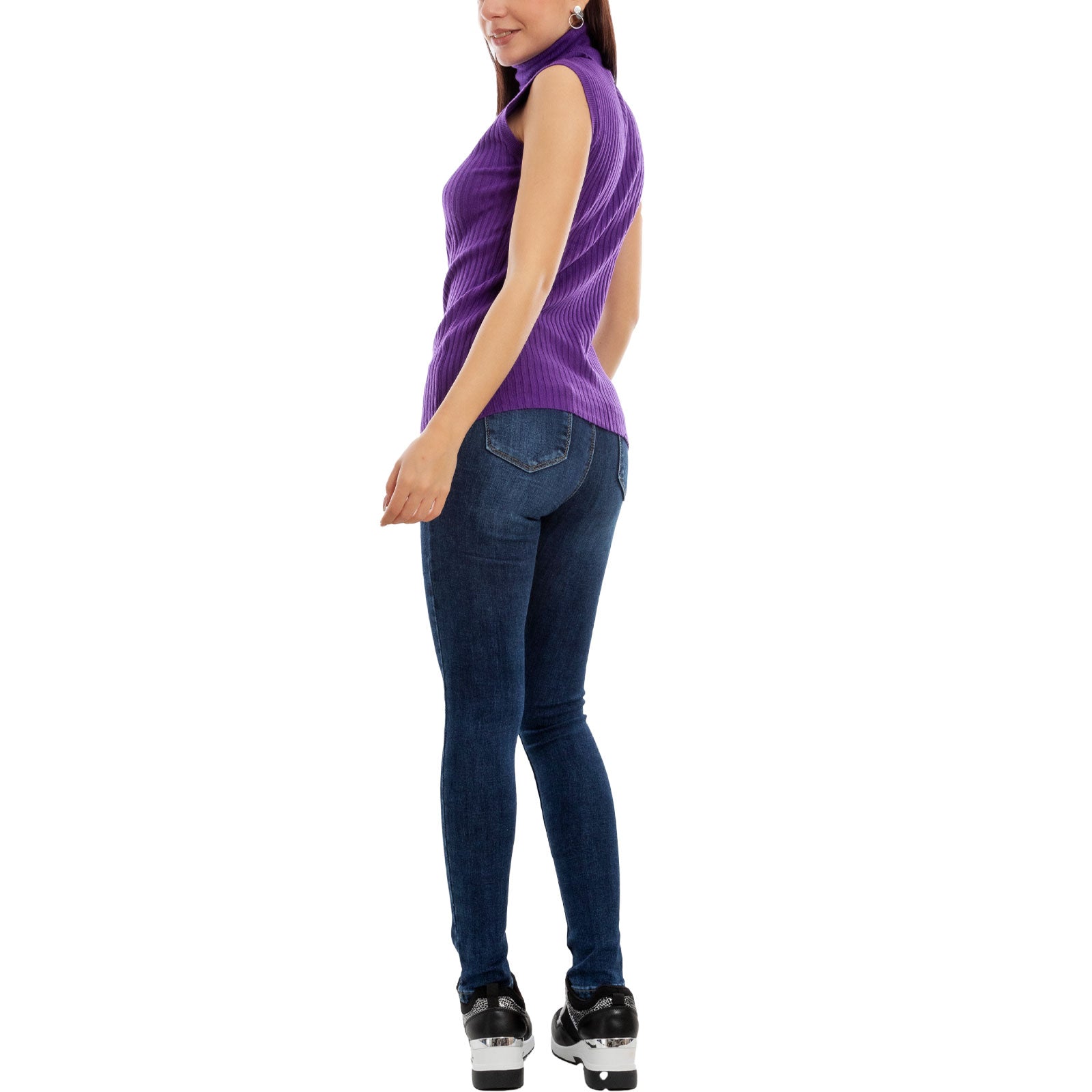 toocool dolcevita smanicato donna collo alto top costine vb 020
