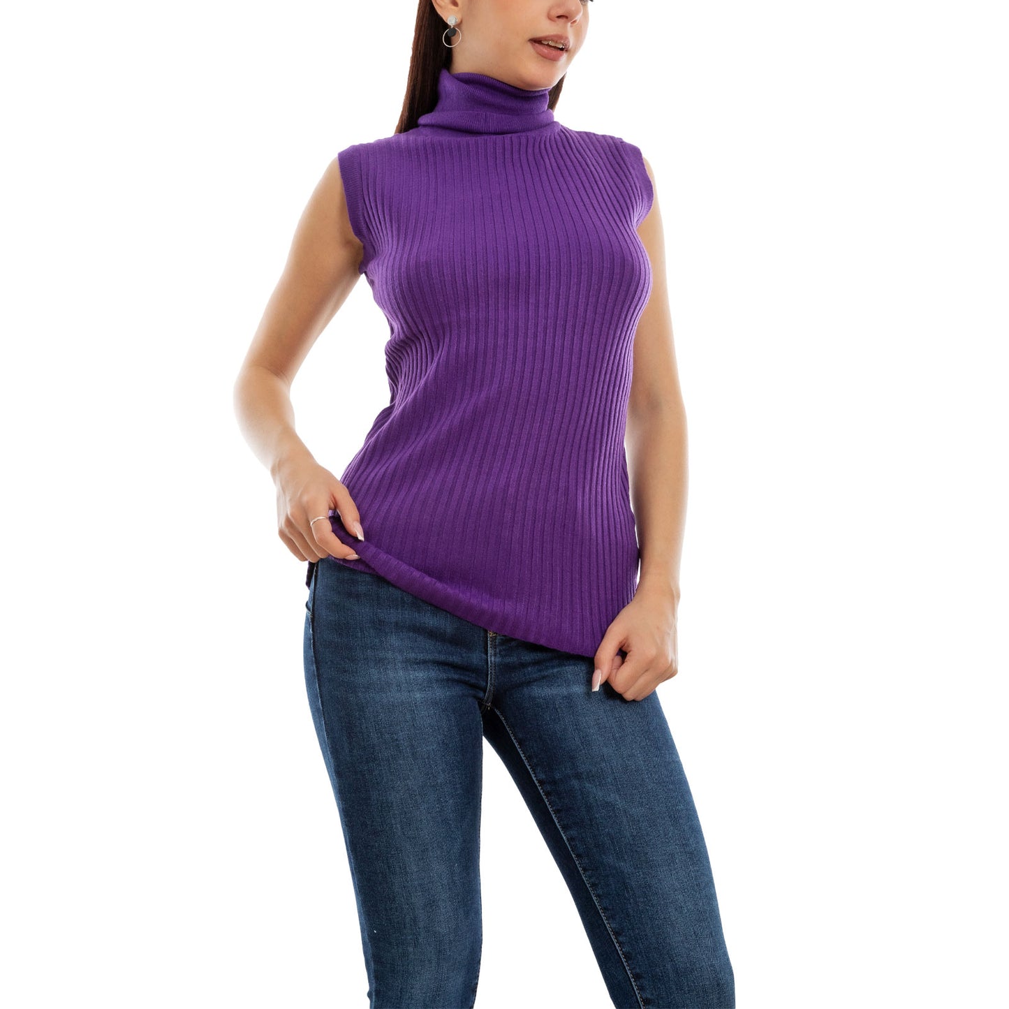 toocool dolcevita smanicato donna collo alto top costine vb 020