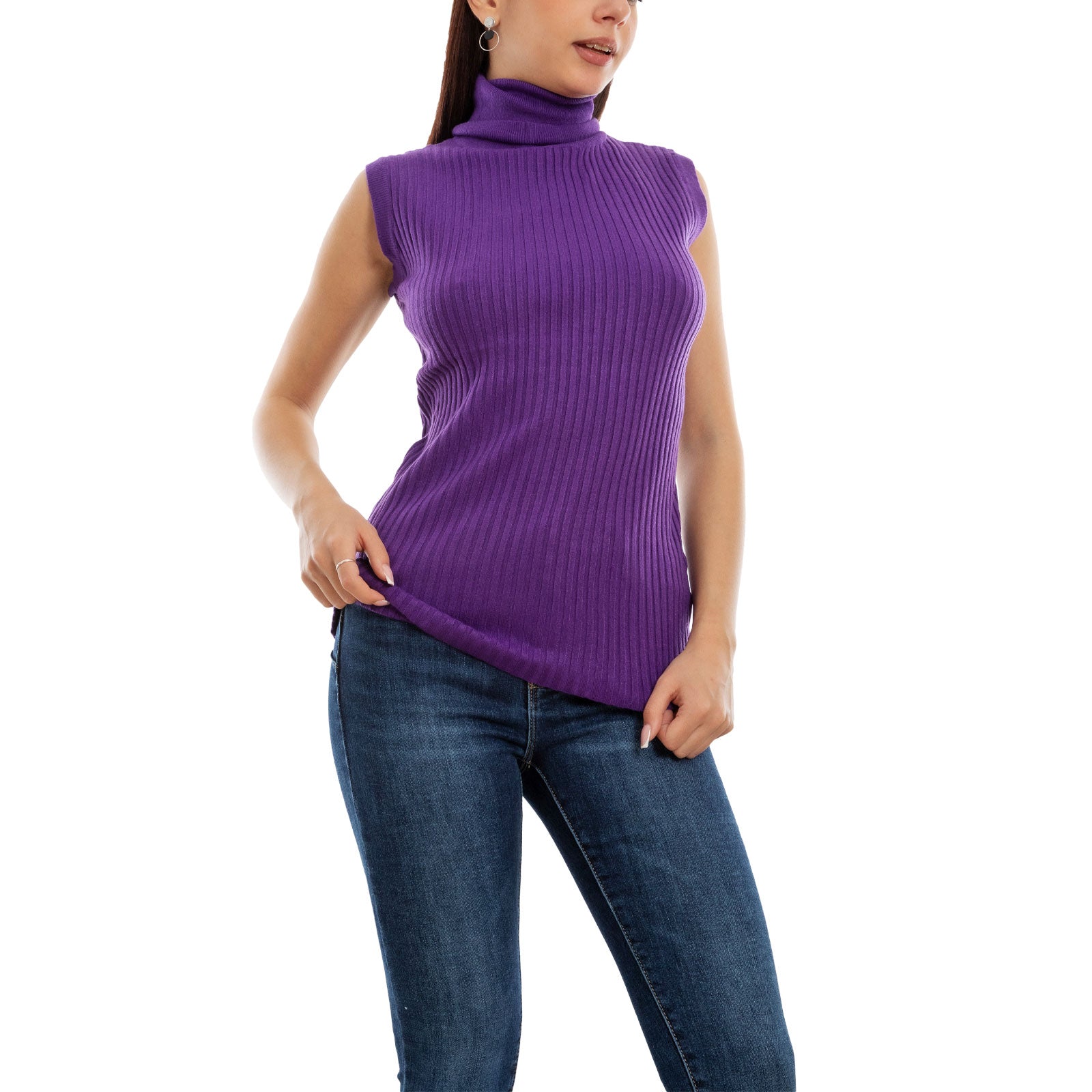 toocool dolcevita smanicato donna collo alto top costine vb 020