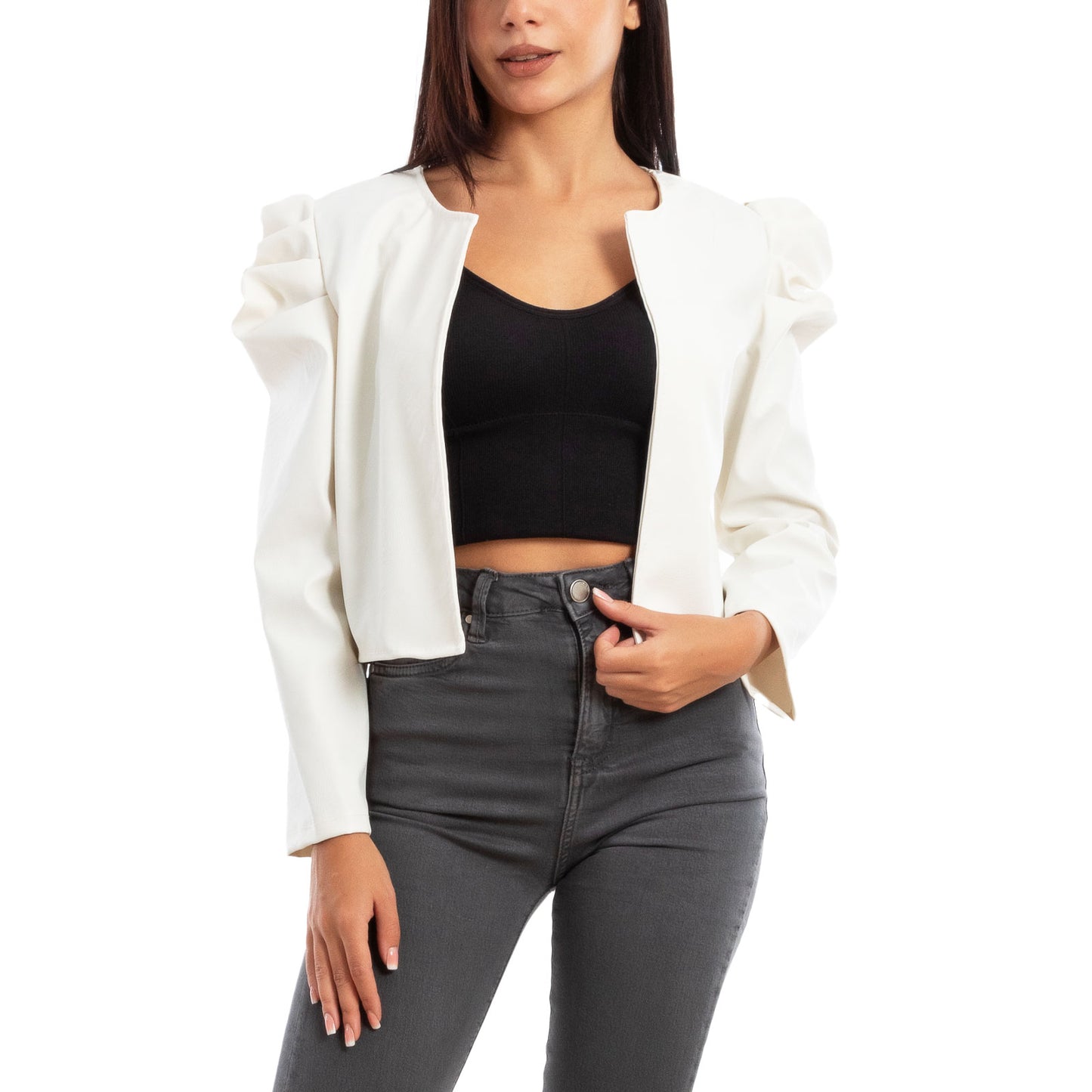 toocool giacca bolero simil pelle maniche sbuffo toocool vi 3010